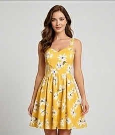 AI model wearing summer dress in editorial studio