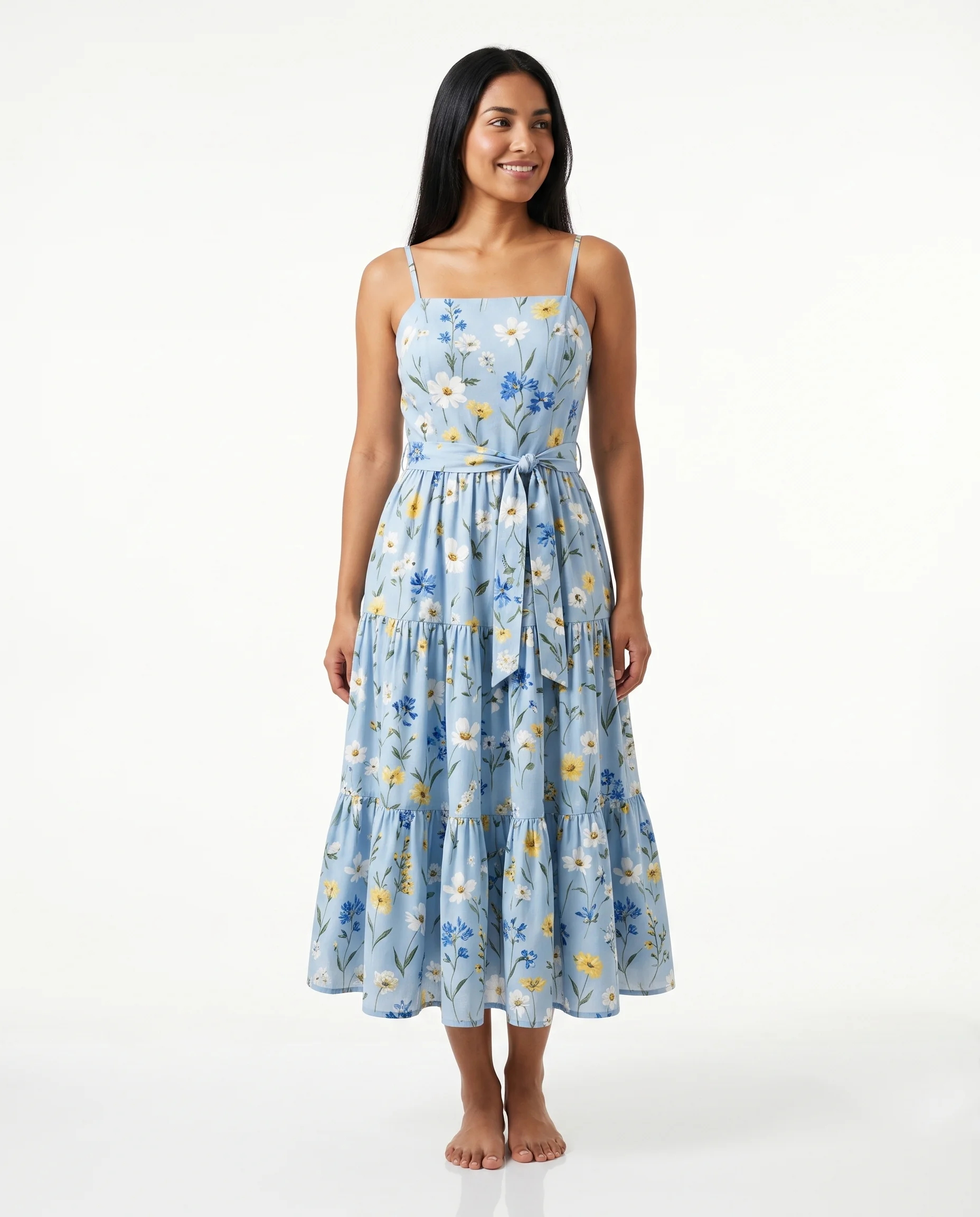 AI model wearing summer dress in editorial studio